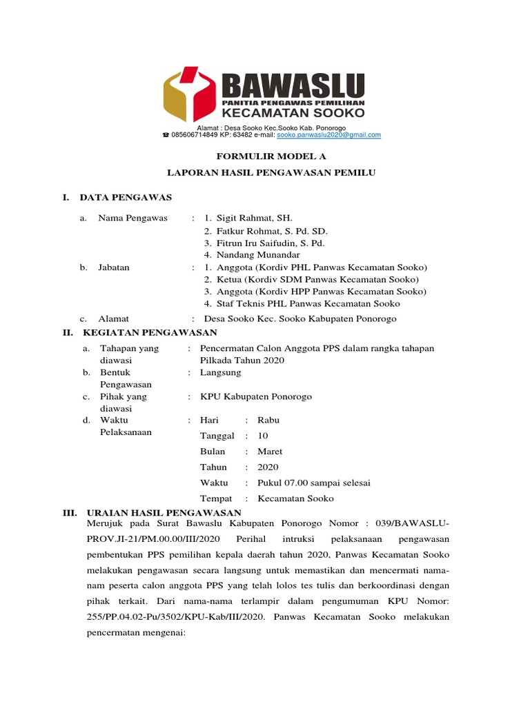 CONTOH FORM A Pengawasan Pembentukan PPS PDF