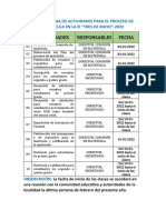 Cronograma de Actividades Para El Proceso de Matricula en La Ie