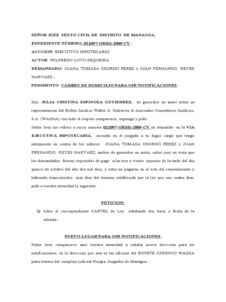 Escrito Cambio de Domicilio para Notificaciones