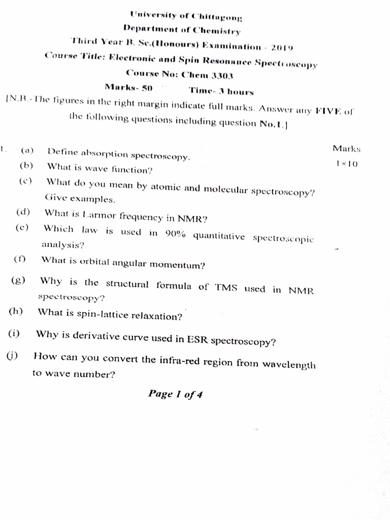Spectroscopy Question | PDF | Spectroscopy | Electron Paramagnetic ...