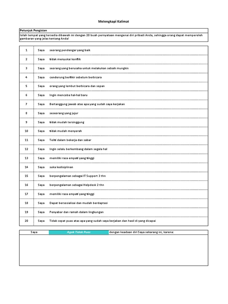 Profil Diri untuk Psikotes Kandidat | PDF