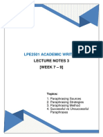 Lpe2501 Academic Writing: Lecture Notes 3 (Week 7 - 9)