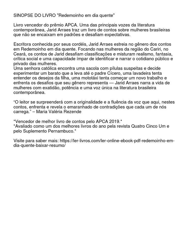 Redemoinho em Dia Quente Sinopse PDF