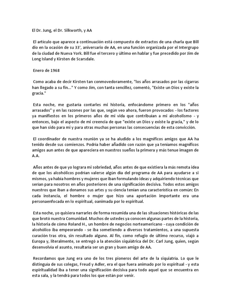 El Dr. Jung J El Dr. Silkworth J y AA PDF Carl Jung Alcoholismo