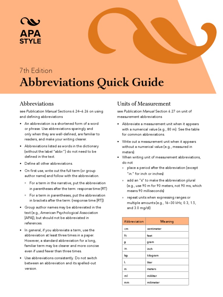 Abbreviations Quick Guide: 7th Edition | PDF | Apa Style | Bracket