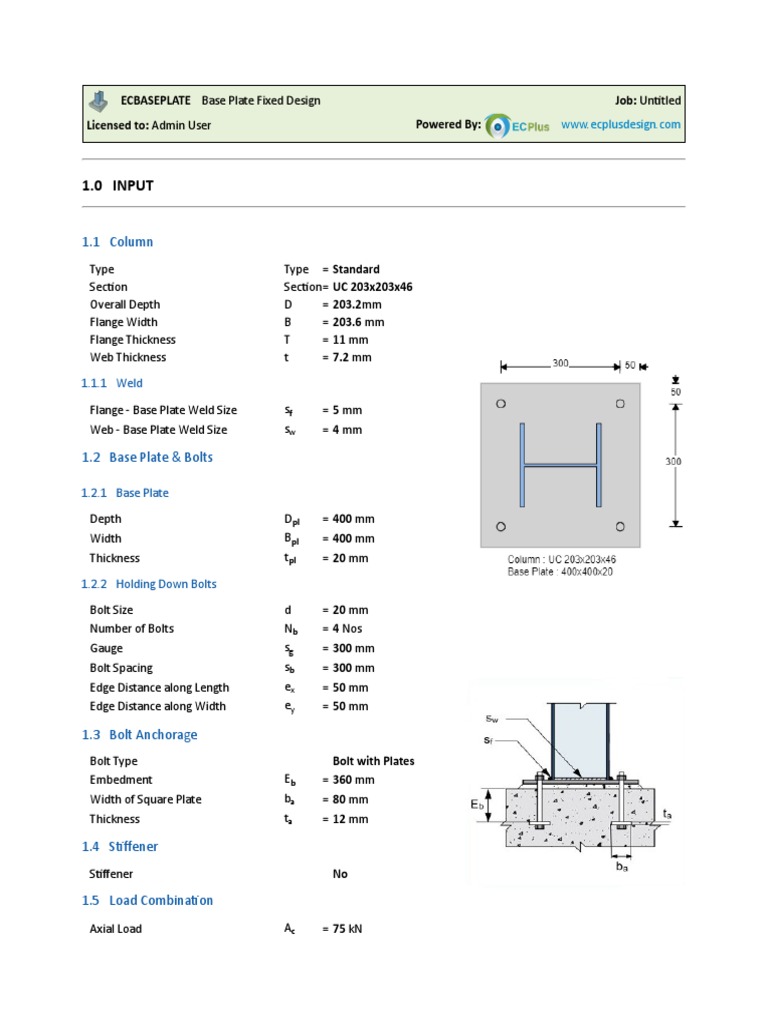 Fixed Base Plate DesignECPLUS DesignExample PDF Screw Economic