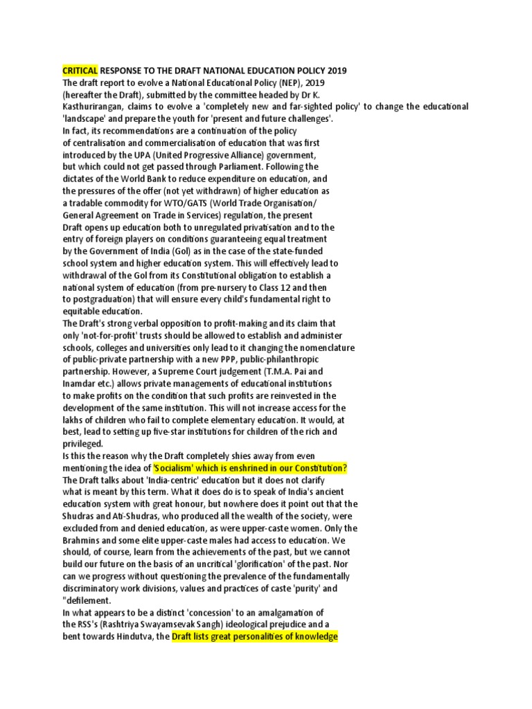 Critical Response To The Draft | PDF | Curriculum | Neoliberalism