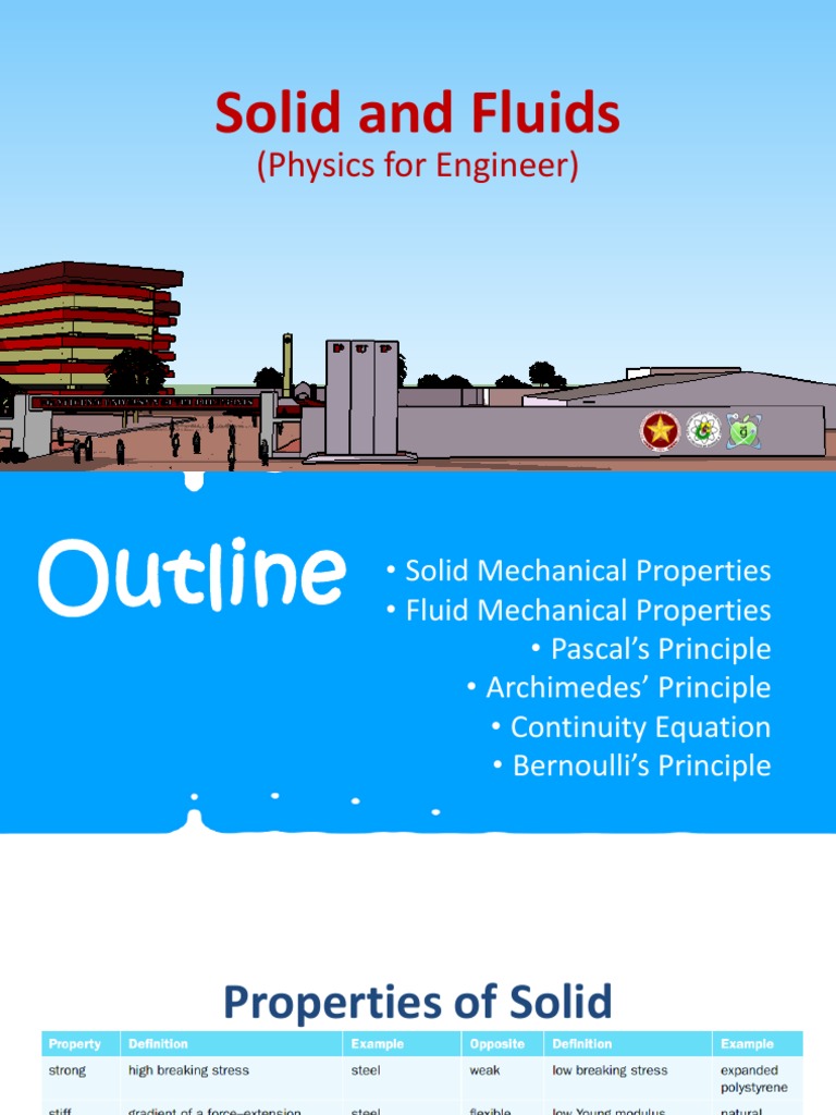 Solid and Fluids (Physics For Engineer) PDF Pressure Fluid Dynamics