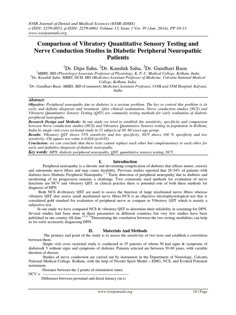 Comparison of Vibratory Quantitative Sensory Testing and Nerve Conduction Studies in Diabetic