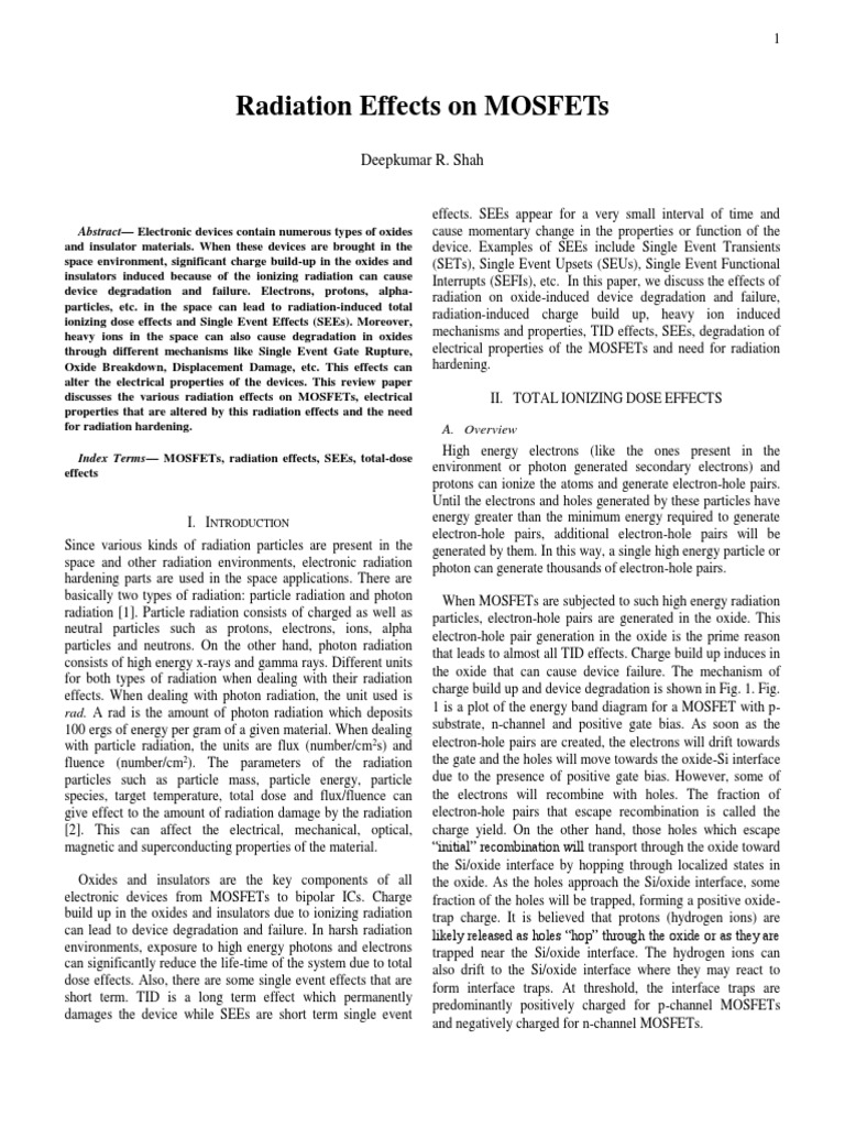Radiation Effects on MOSFETs in Space | PDF | Mosfet | Ionizing Radiation