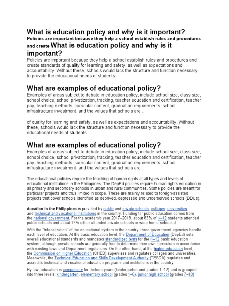 What Is Education Policy and Why Is It Important? What Is Education