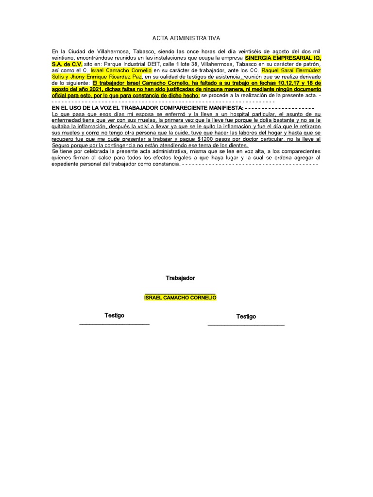 Acta Administrativa | PDF