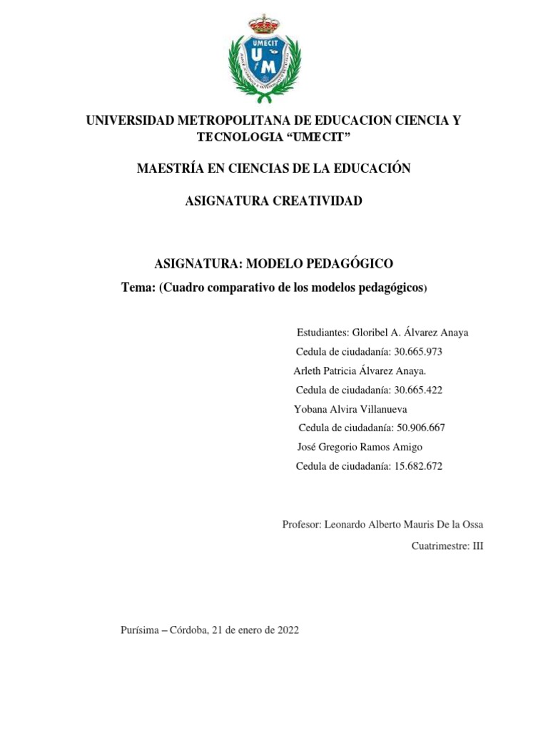 Comparativa de Modelos Pedagógicos | PDF | Aprendizaje ...