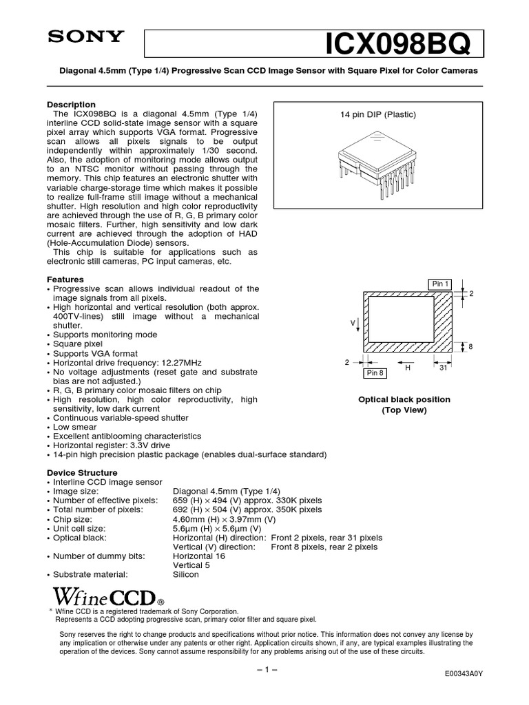 ICX098BQ CCD Image Sensor Overview | PDF | Charge Coupled Device | Pixel