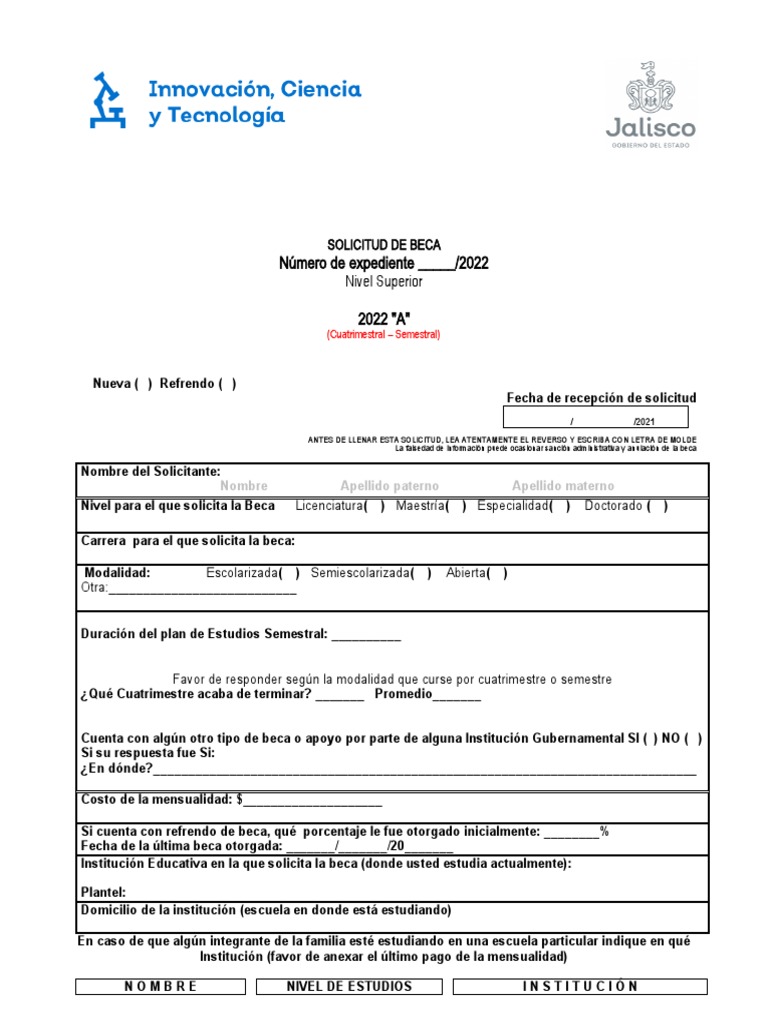 Solicitud de Beca 2022 para Estudios | PDF | Crecimiento personal y ...