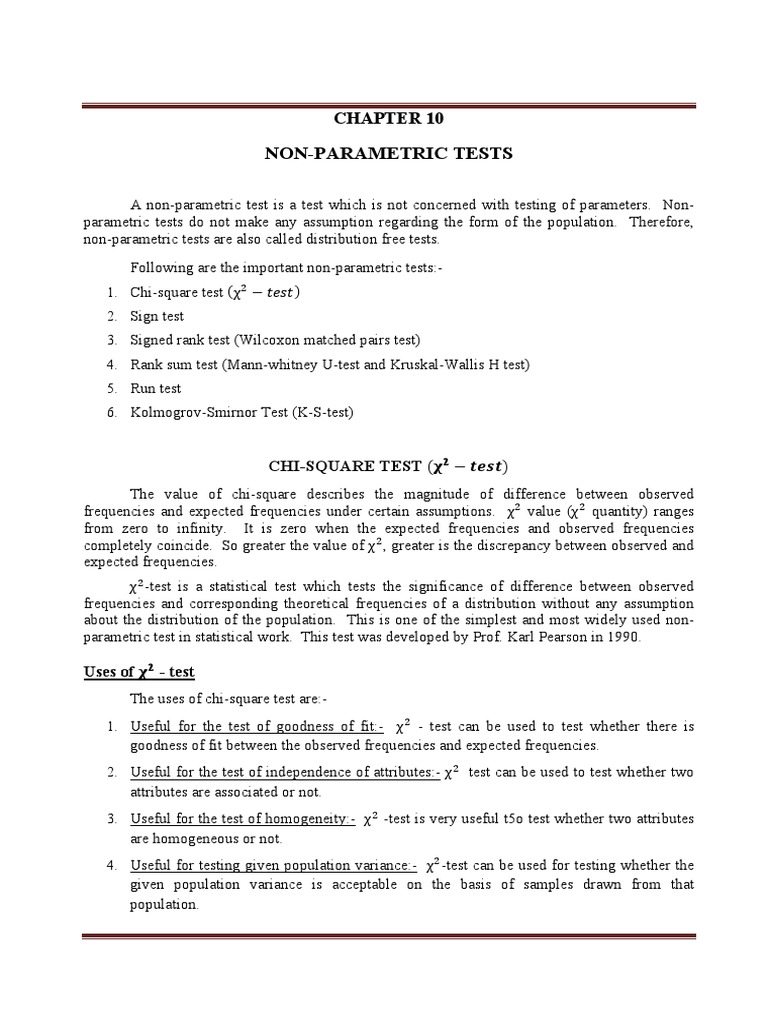 Non-Parametric Tests Overview | PDF | Analysis Of Variance ...