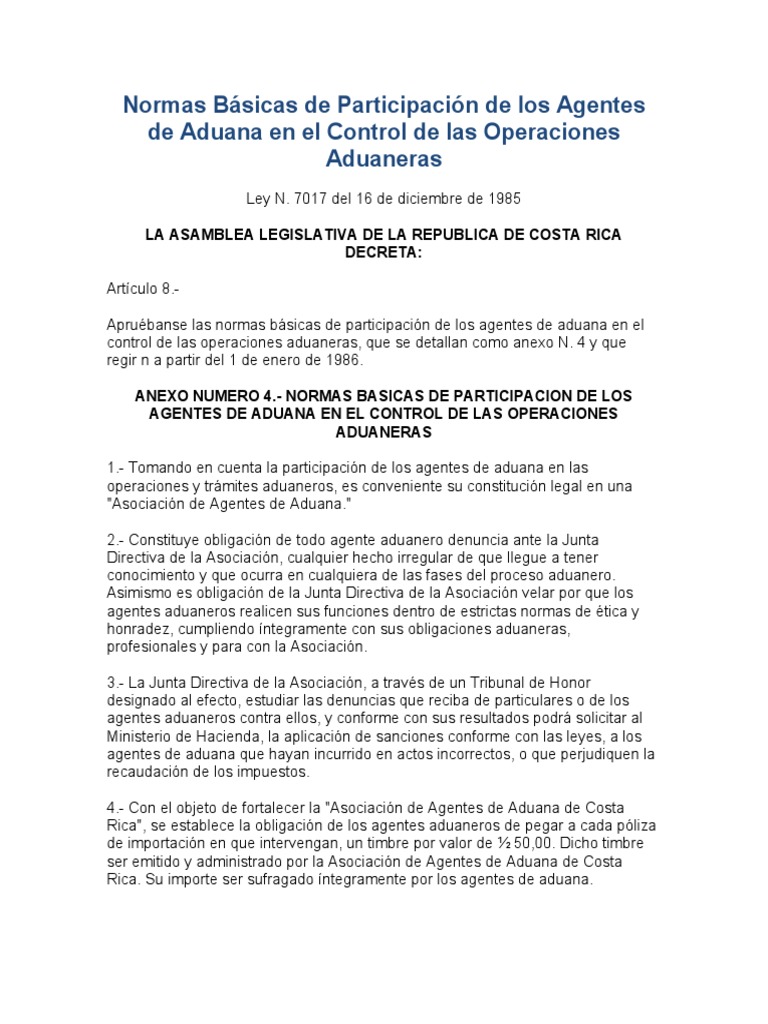 Normas Básicas de Participación de Los Agentes de Aduana en El Control
