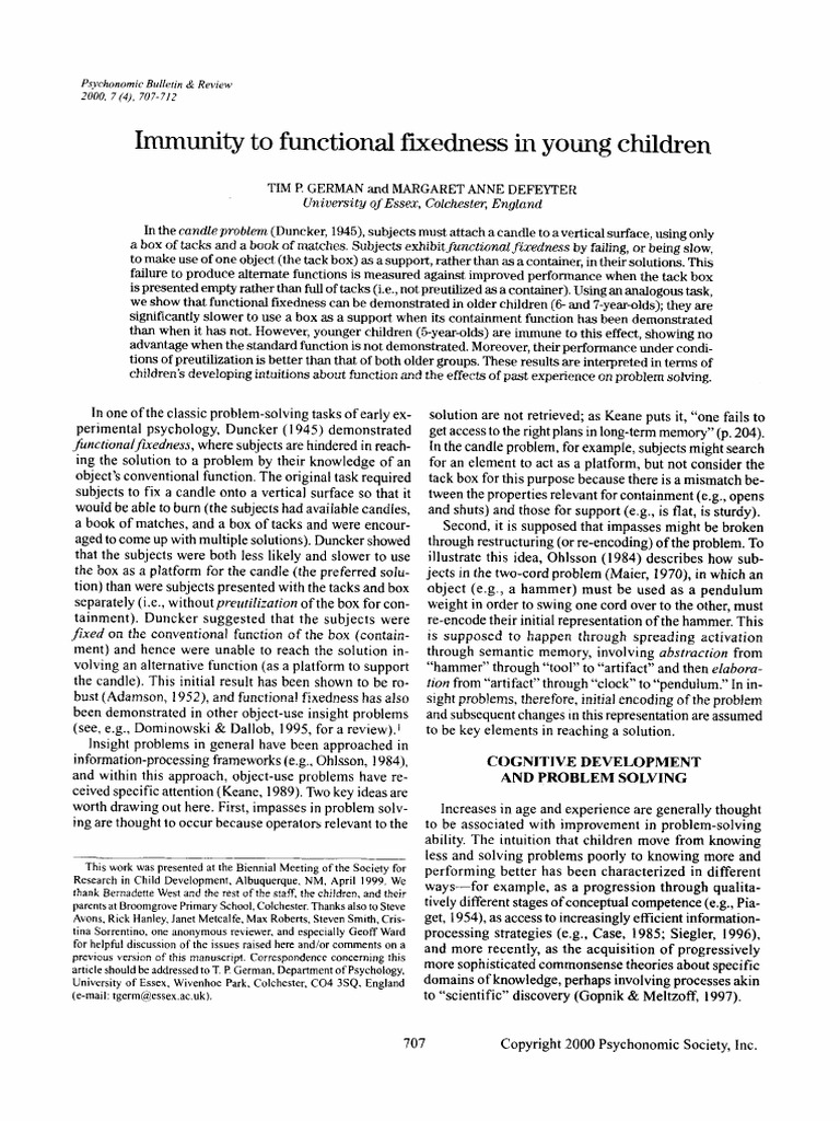 Immunity To Functional in Young Children: Fixedness | Download Free PDF ...