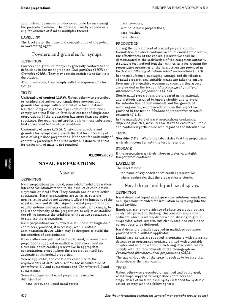 Nasal Preparations Pdf Liquids Pharmaceutical Formulation