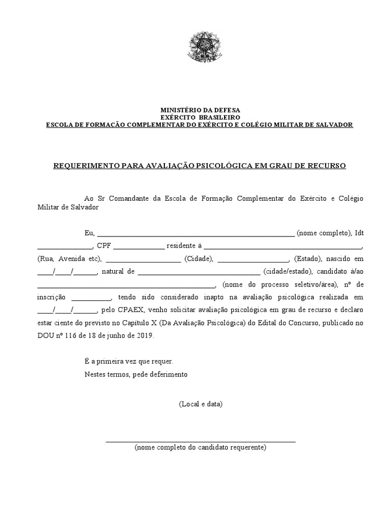 Modelo de Requerimento para Avl PSC em Grau de Recurso | PDF
