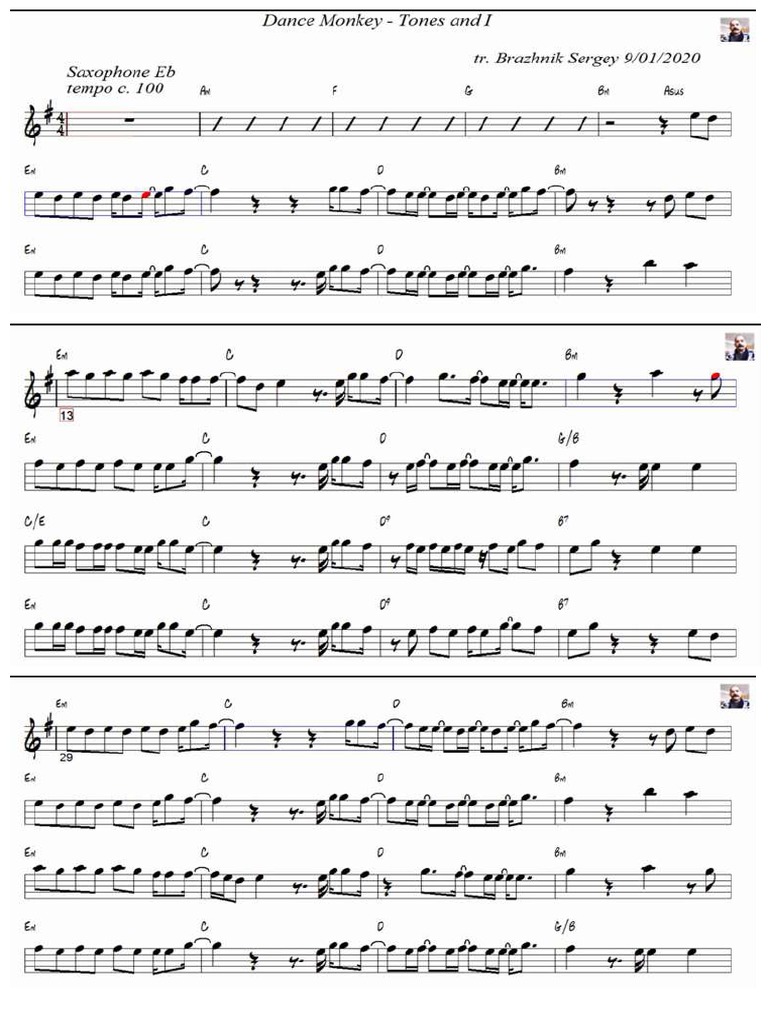 Dance Monkey Sax Alto in G PDF