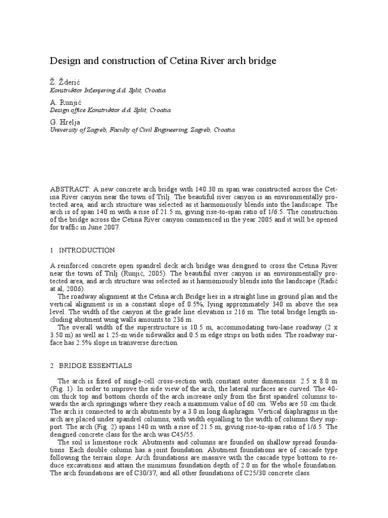Cetina River Arch Bridge Design | PDF | Prestressed Concrete | Bridge