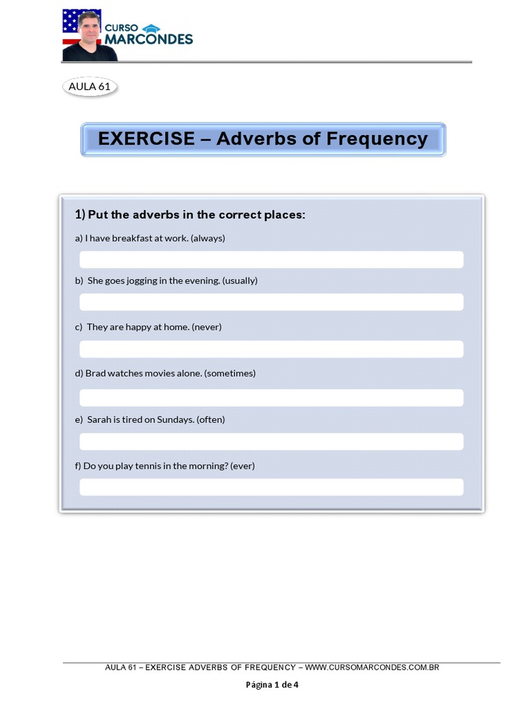 Adverbs of Frequency Exercises PDF | PDF