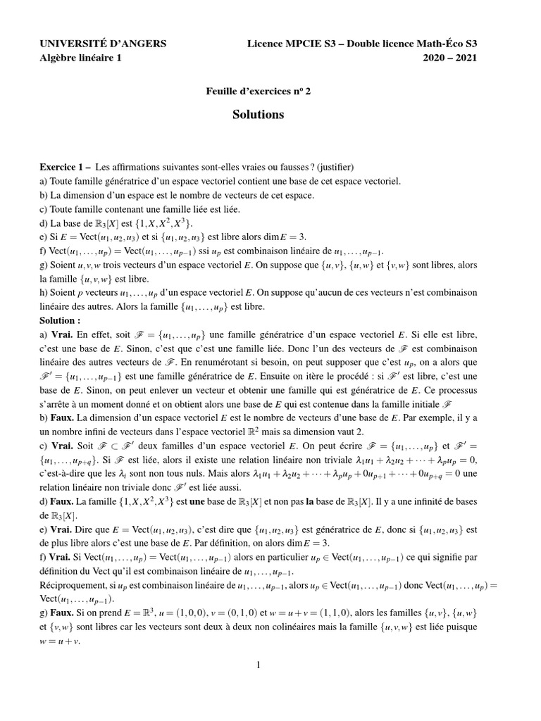 Correct TD2 | PDF | Base (algèbre linéaire) | Espace vectoriel