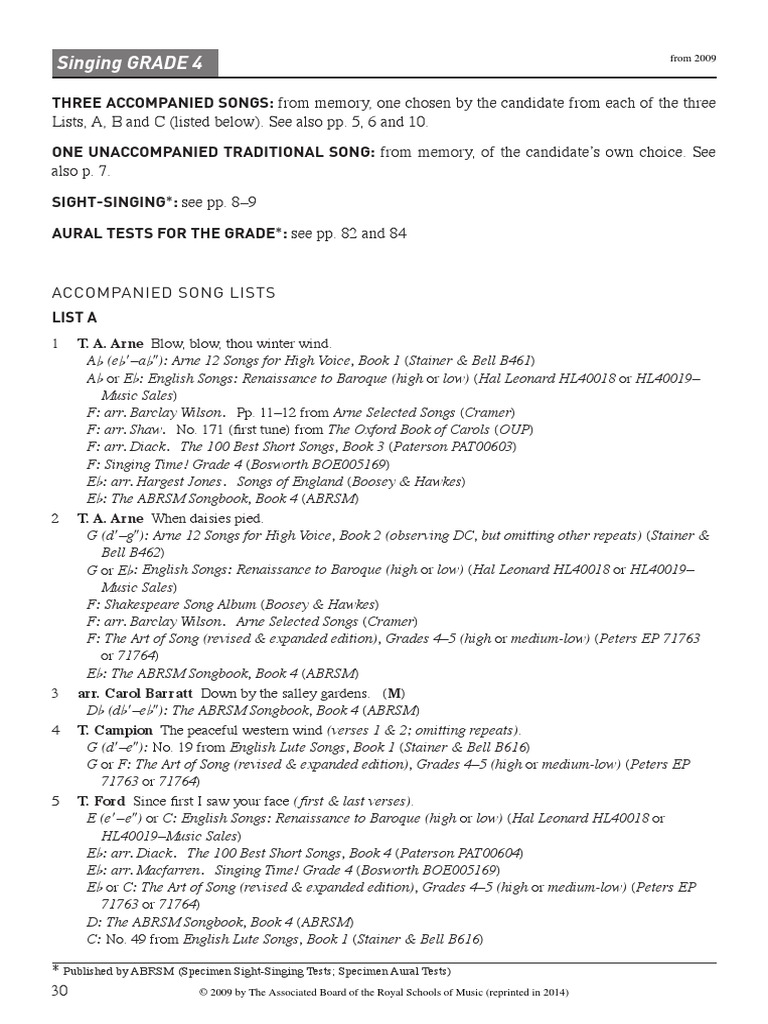 Grade 4 Singing Syllabus | PDF | Musical Theatre | Performing Arts
