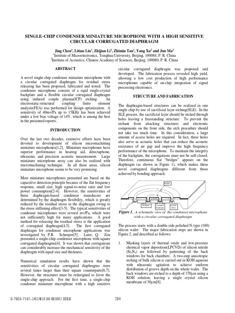 SingleChip Condenser Miniature Microphone With A High Sensitive Circular Corrugated Diaphragm