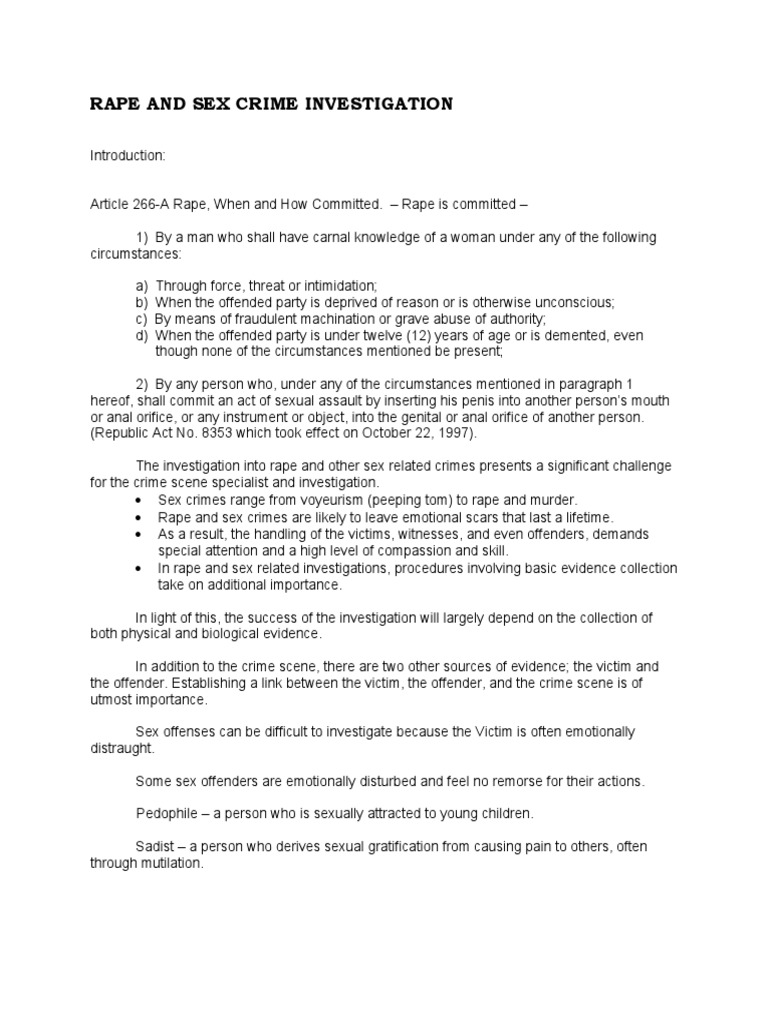 Rape and Sex Crime Investigation | PDF | Rape | Sexual Assault
