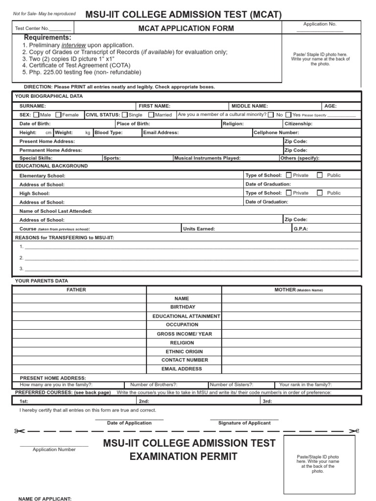 MSU-IIT MCAT Application Form | PDF | University And College Admission ...