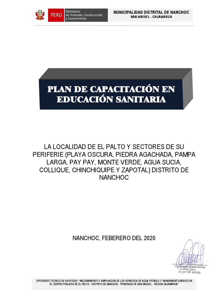 Plan de Capacitación en Educación Sanitaria | PDF | Lavado de manos | Agua