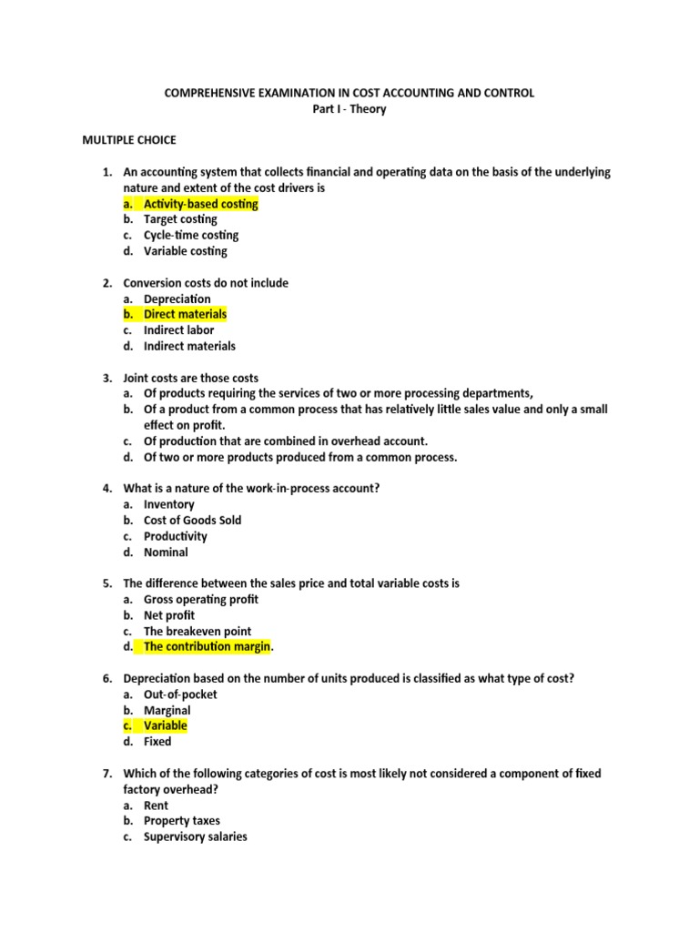 Cost Accounting Comprehensive Exam | PDF | Cost Of Goods Sold | Cost ...