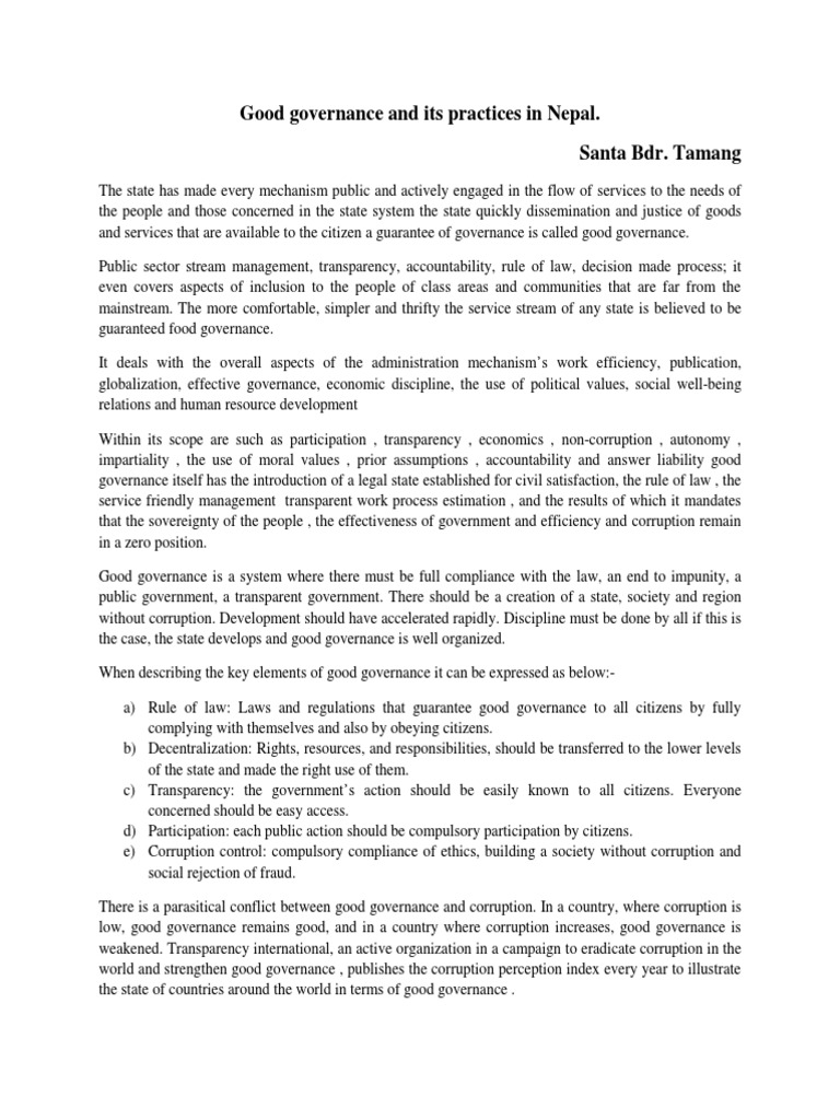 Good Governance Practices in Nepal | PDF | Governance | Good Governance