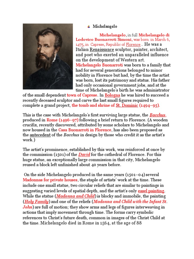 Hewasa Italian Sculptor, Painter, Architect, and Poet Who Exerted An