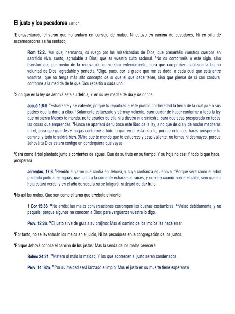 Devocional Salmo 1 El Justo Y Los Pecadores Pdf Creencia