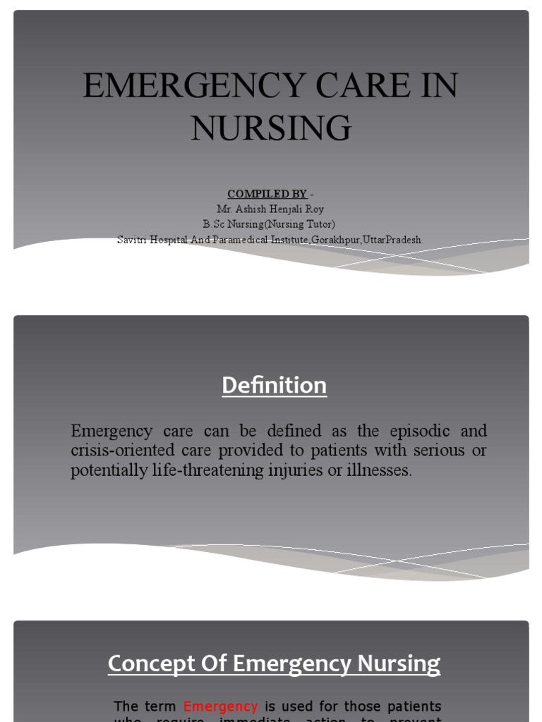Emergency Nursing Care Principles | PDF | Emergency Department | Major ...