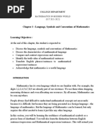 Chapter 2: Language, Symbols and Conventions of Mathematics