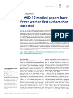 COVID-19 Medical Papers Have Fewer Women First Authors Than Expected