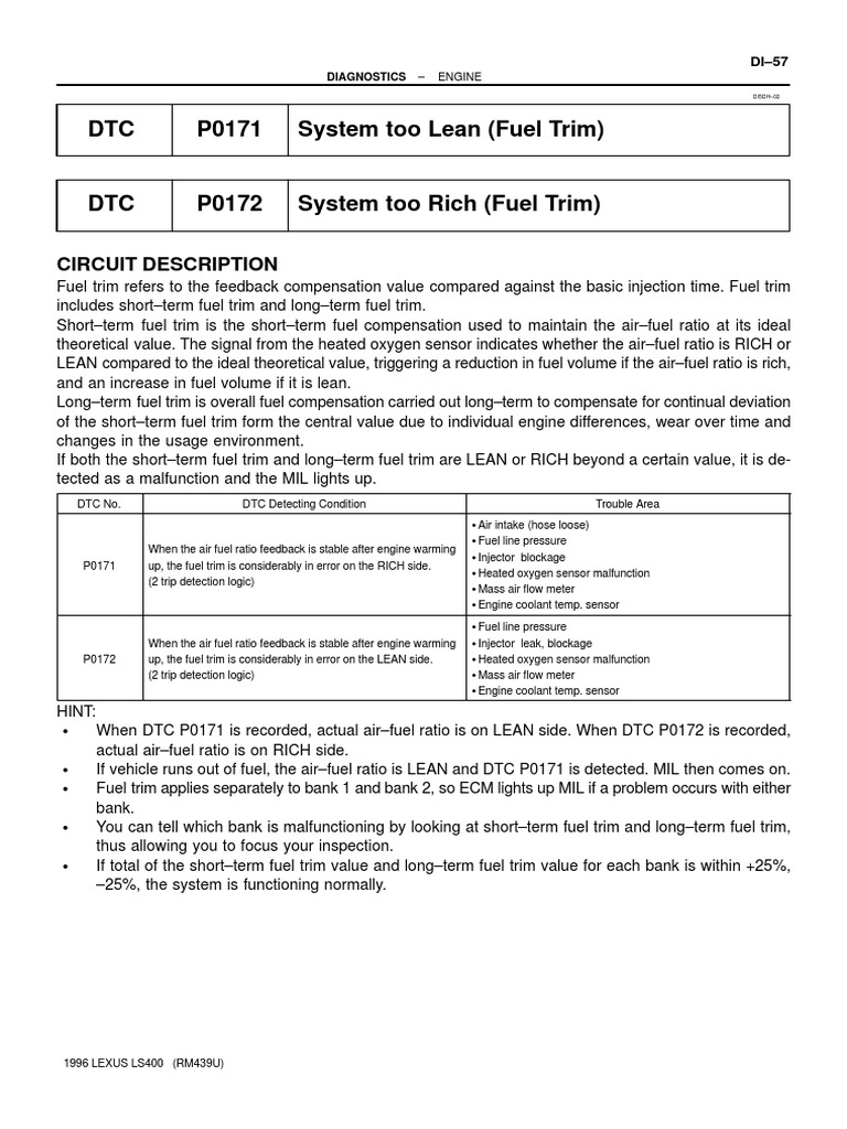 DTC P0171 System Too Lean (Fuel Trim) Circuit Description PDF
