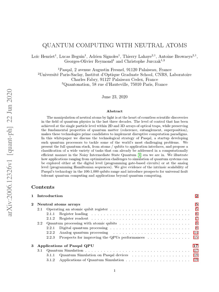 Quantum Computing with Neutral Atoms | PDF | Quantum Computing ...