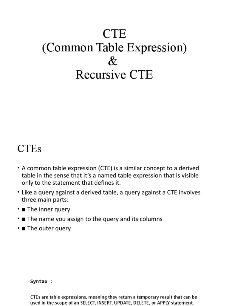 CTE (Common Table Expression) & Recursive CTE | PDF | Data Management ...
