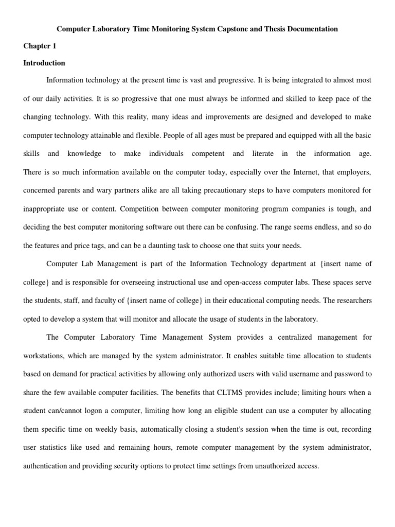 Computer Laboratory Time Monitoring System Capstone and Thesis ...