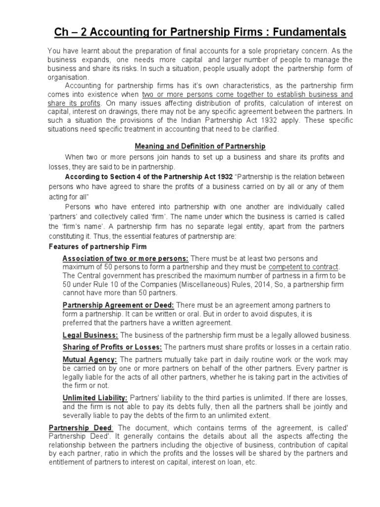 CH 2 Accounting For Partnership Firms Fundamentals According To
