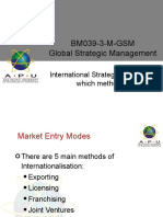 Global Strategic Management: Market Entry Modes and International Strategic Options