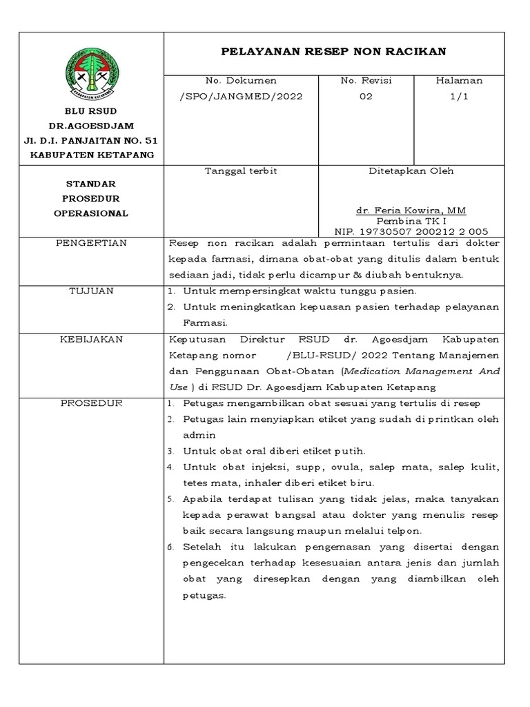 Prosedur Pelayanan Resep Non Racikan | PDF | Kesehatan Holistik | Sains ...
