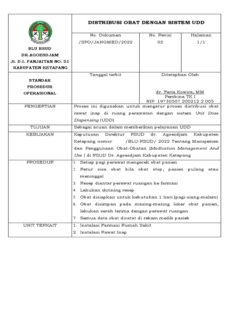 Prosedur Distribusi Obat UDD di RSUD | PDF
