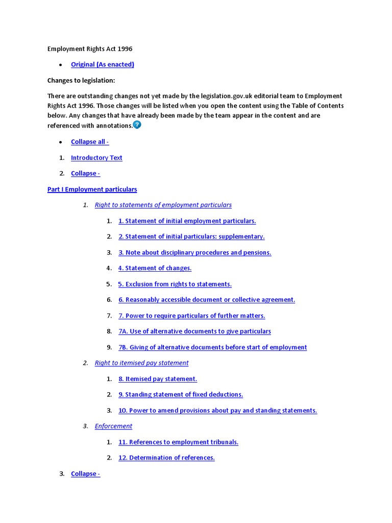 Employment Rights Act 1996 Pdf Employment Layoff