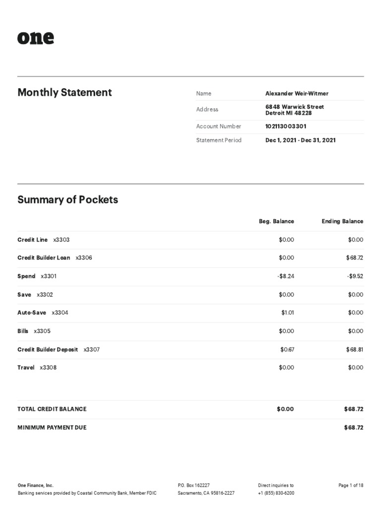 Monthly Statement: Name Address Account Number Statement Period | PDF ...